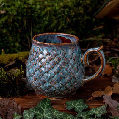 Rainbow Dragon, Ceramic Mug, Dragon scale mug, Handmade pottery