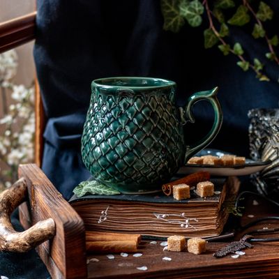 Forest Dragon, Ceramic Mug, Dragon scale mug, Handmade pottery