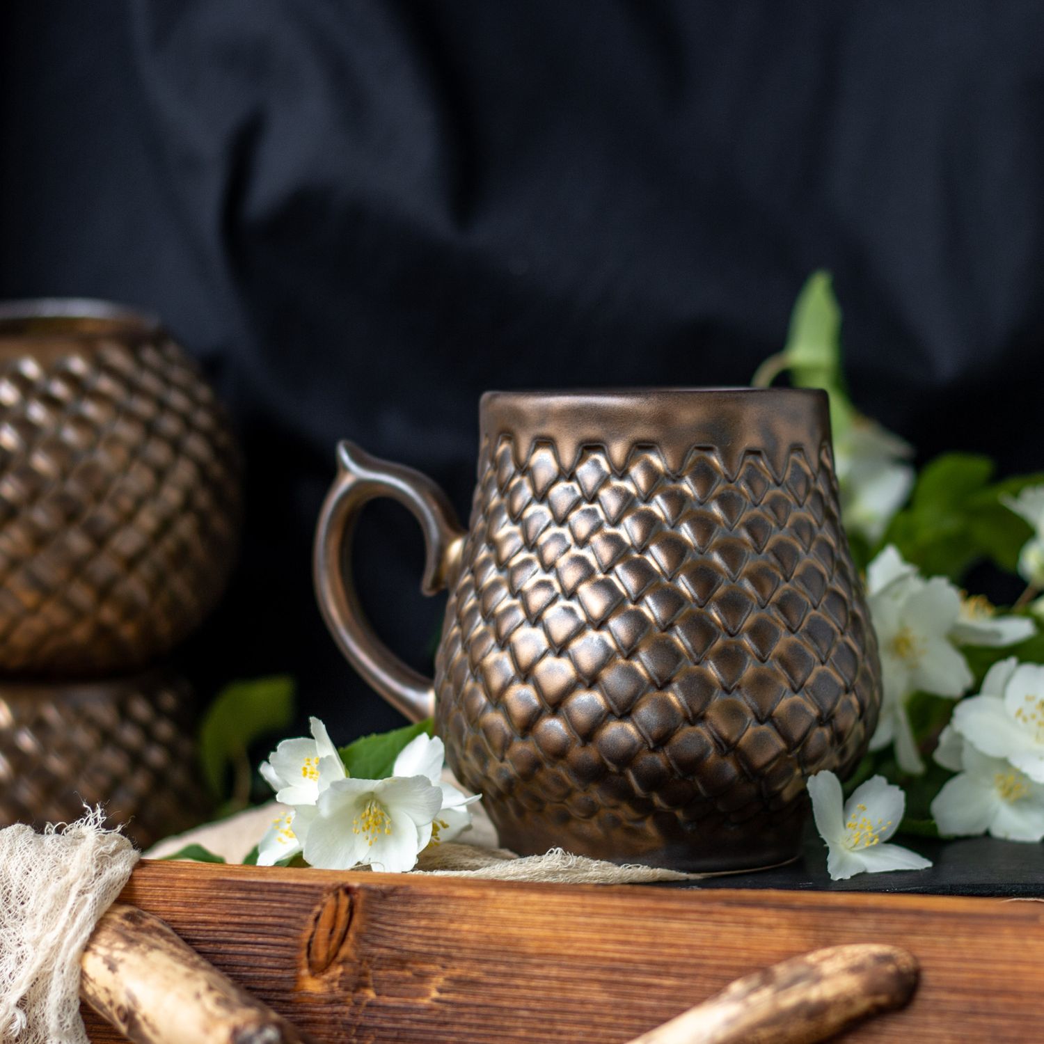 Golden Dragon, Ceramic Mug, Dragon scale mug, Handmade pottery