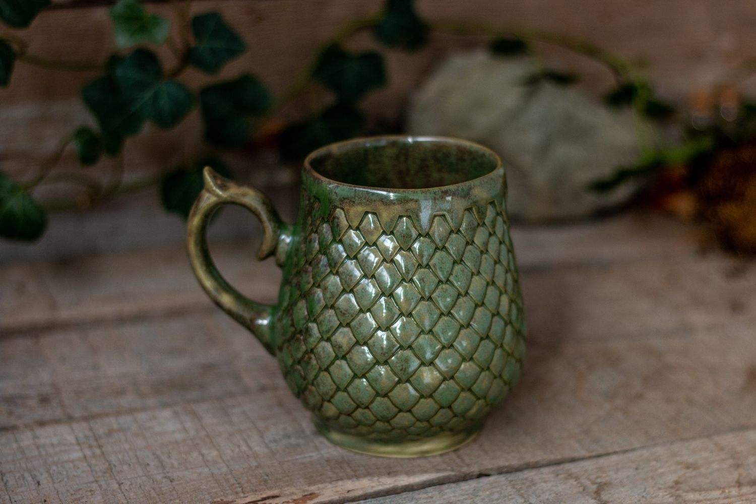 Green Dragon, Ceramic Mug, Dragon scale mug, Handmade pottery