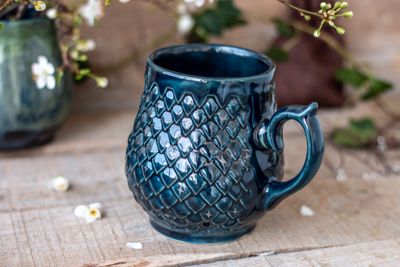 Storm Dragon, Ceramic Mug, Dragon scale mug, Handmade pottery