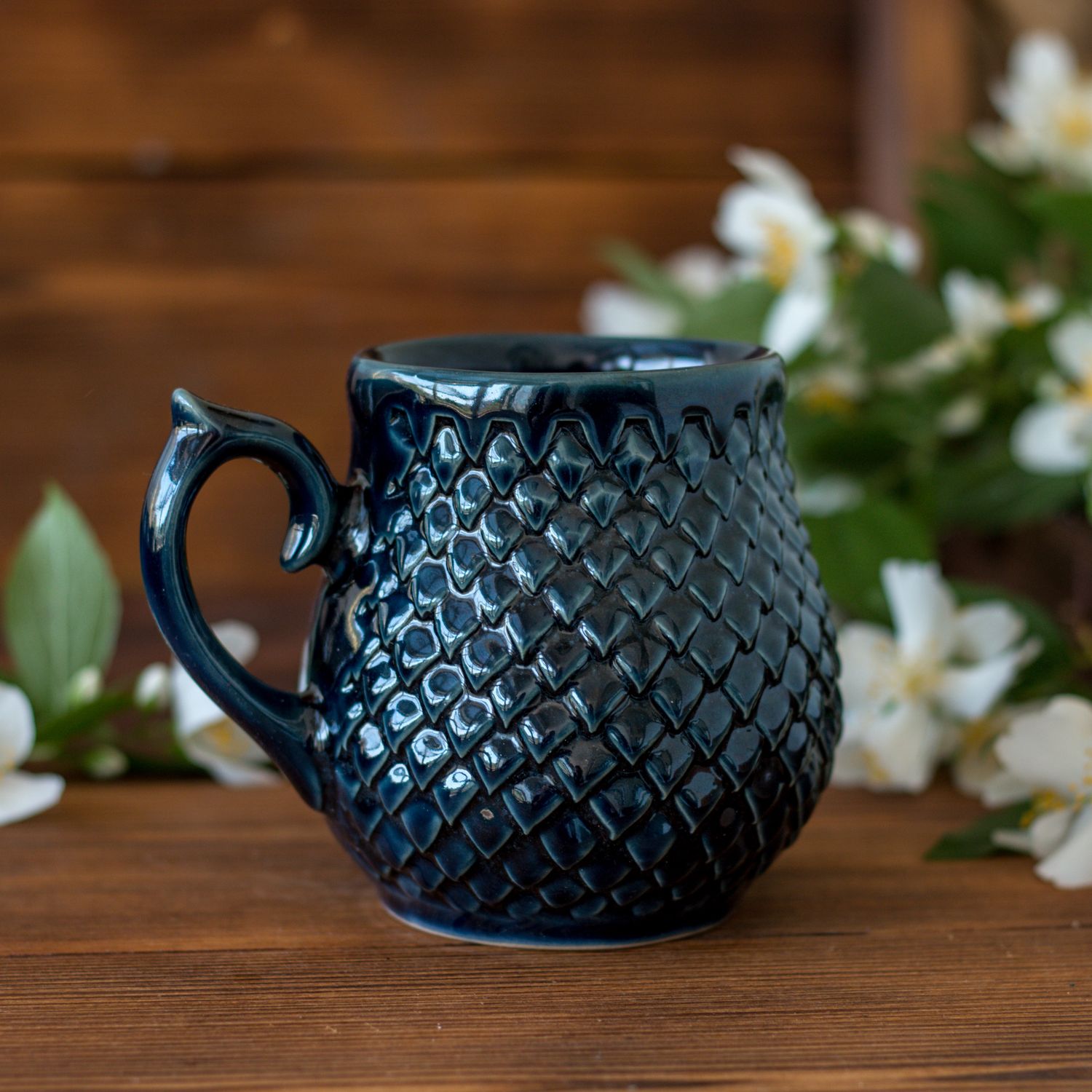 Storm Dragon, Ceramic Mug, Dragon scale mug, Handmade pottery