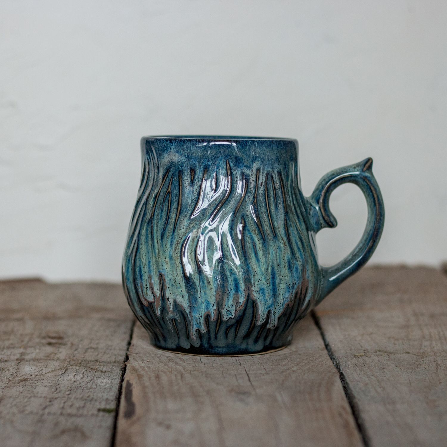 Ceramic Mug, Carved Mug, Handmade pottery