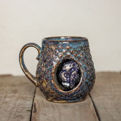 Rainbow Dragon, Ceramic Mug, Dragon scale mug, Handmade pottery