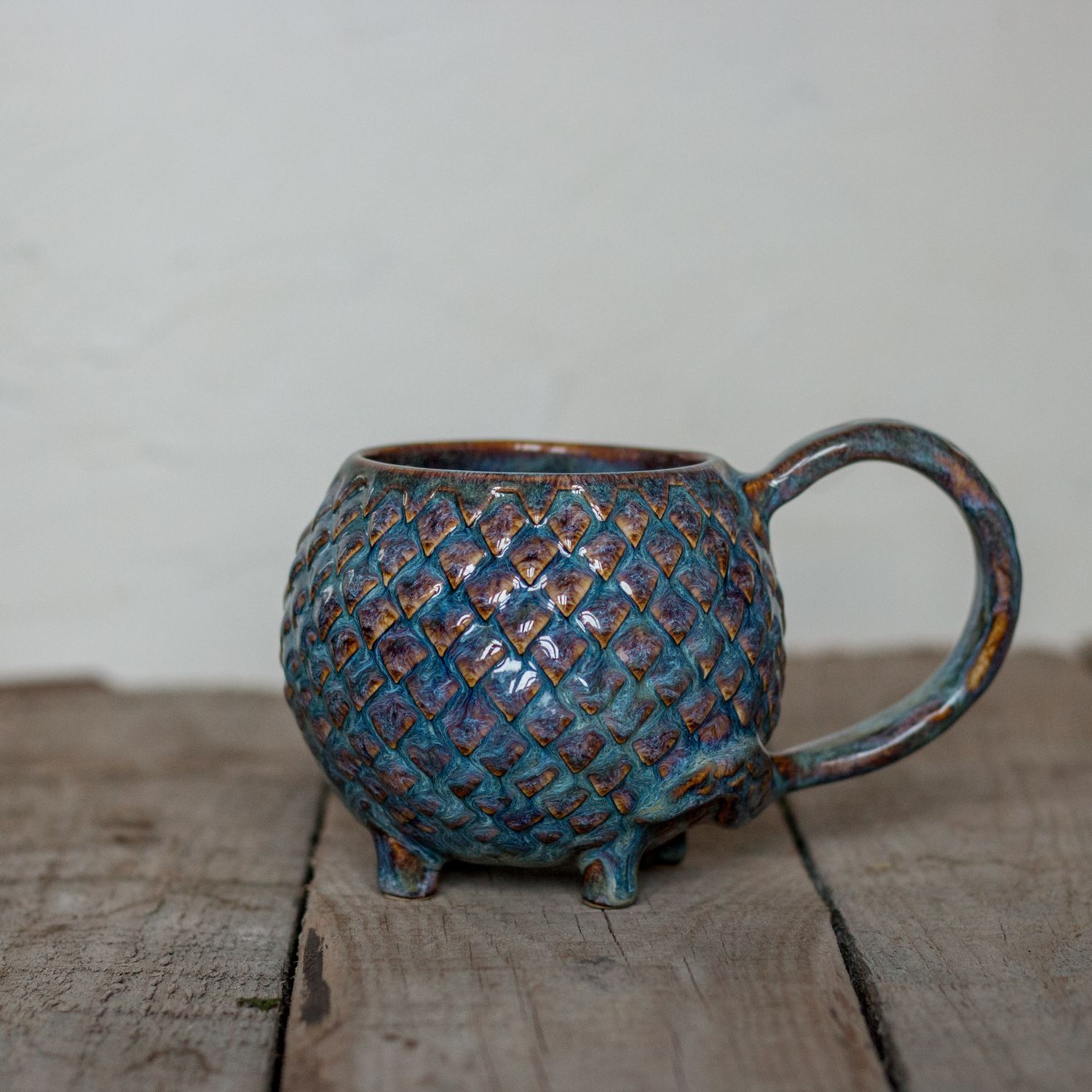 Ceramic Mug, Dragon scale mug, Handmade pottery