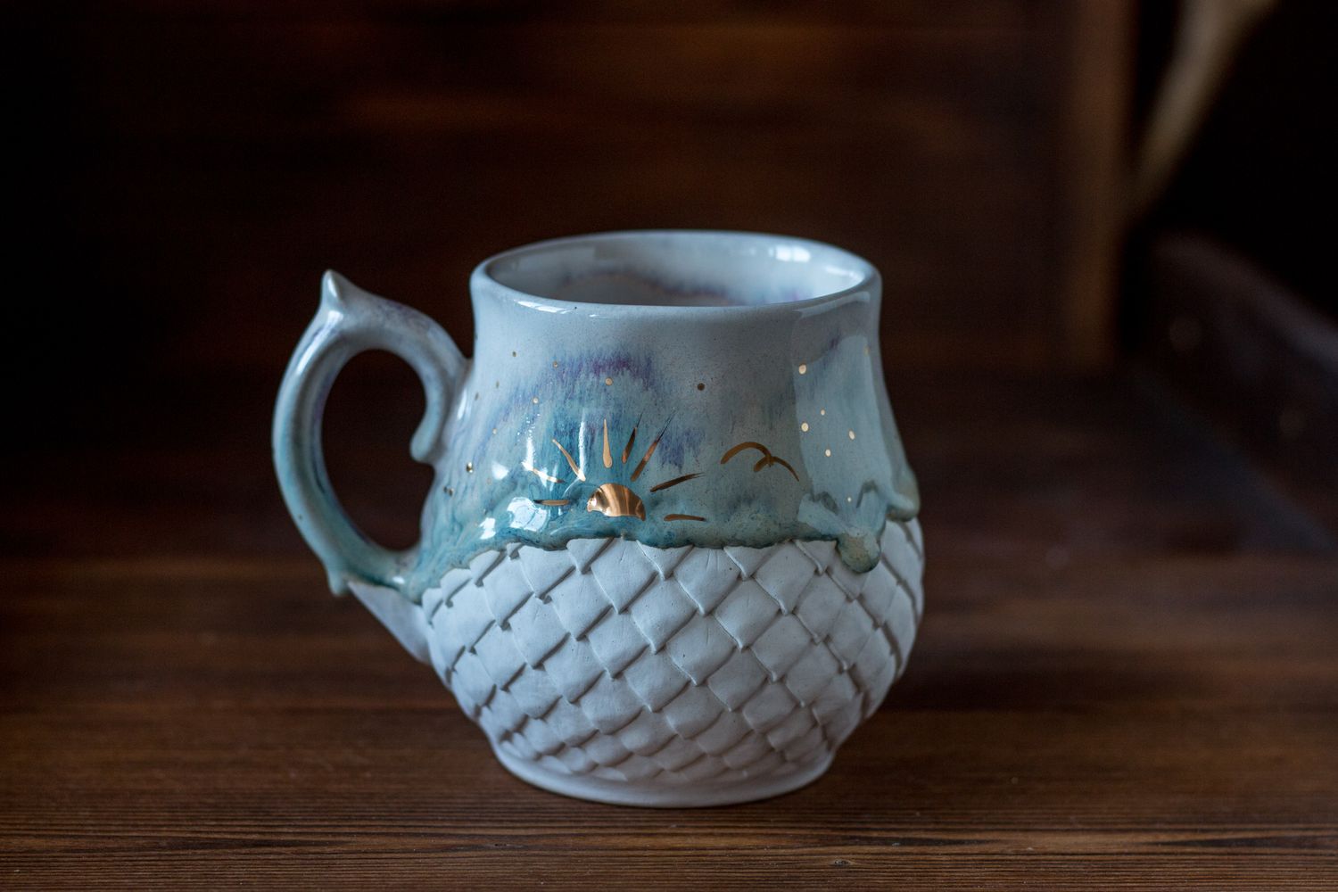 Day Dragon, Ceramic Mug, Dragon scale mug, Handmade pottery