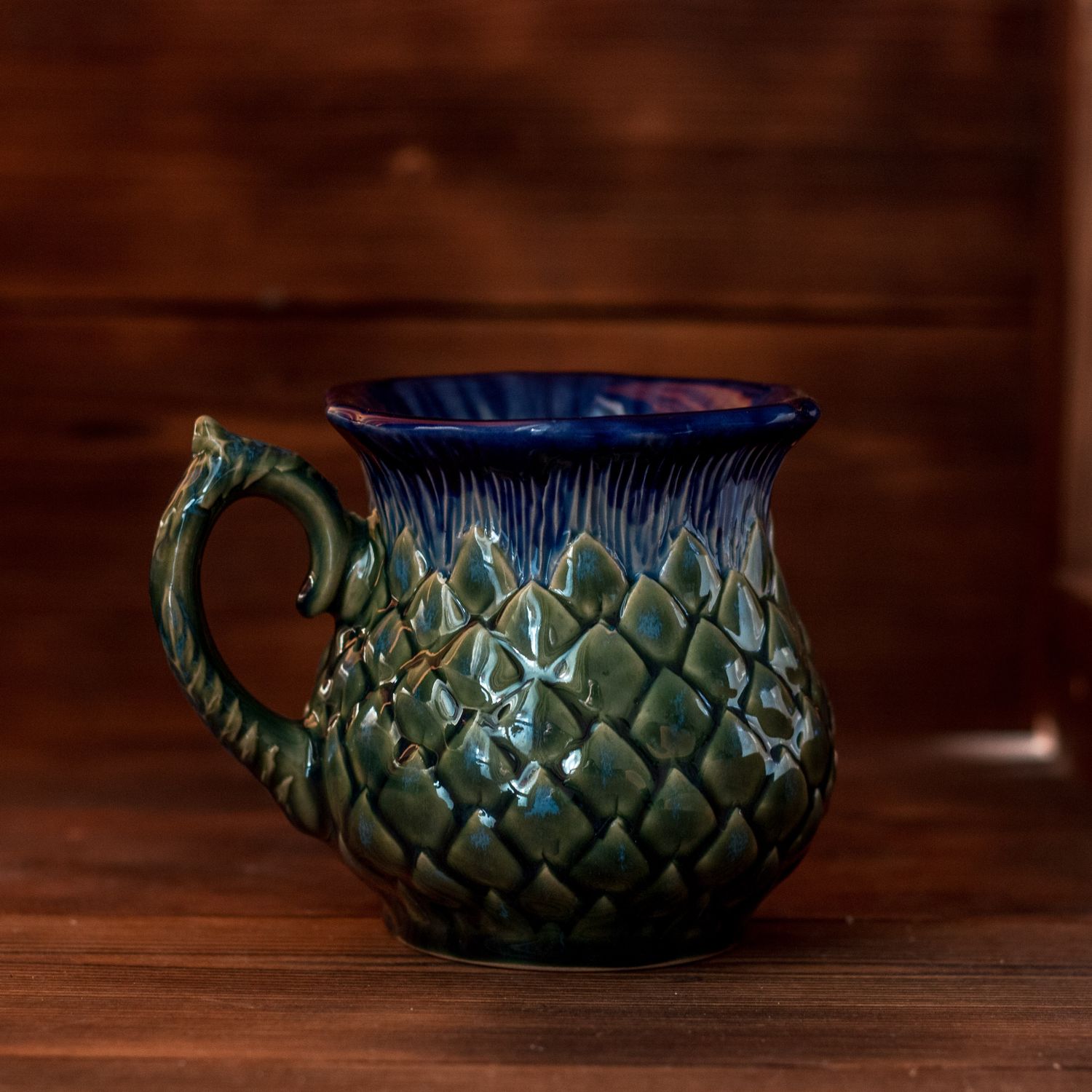 Blue-headed Thistle mug, Handmade pottery