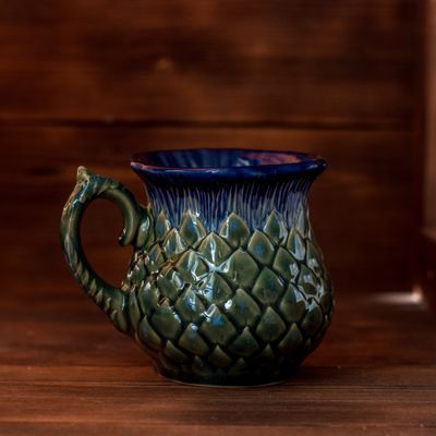 Blue-headed Thistle mug, Handmade pottery