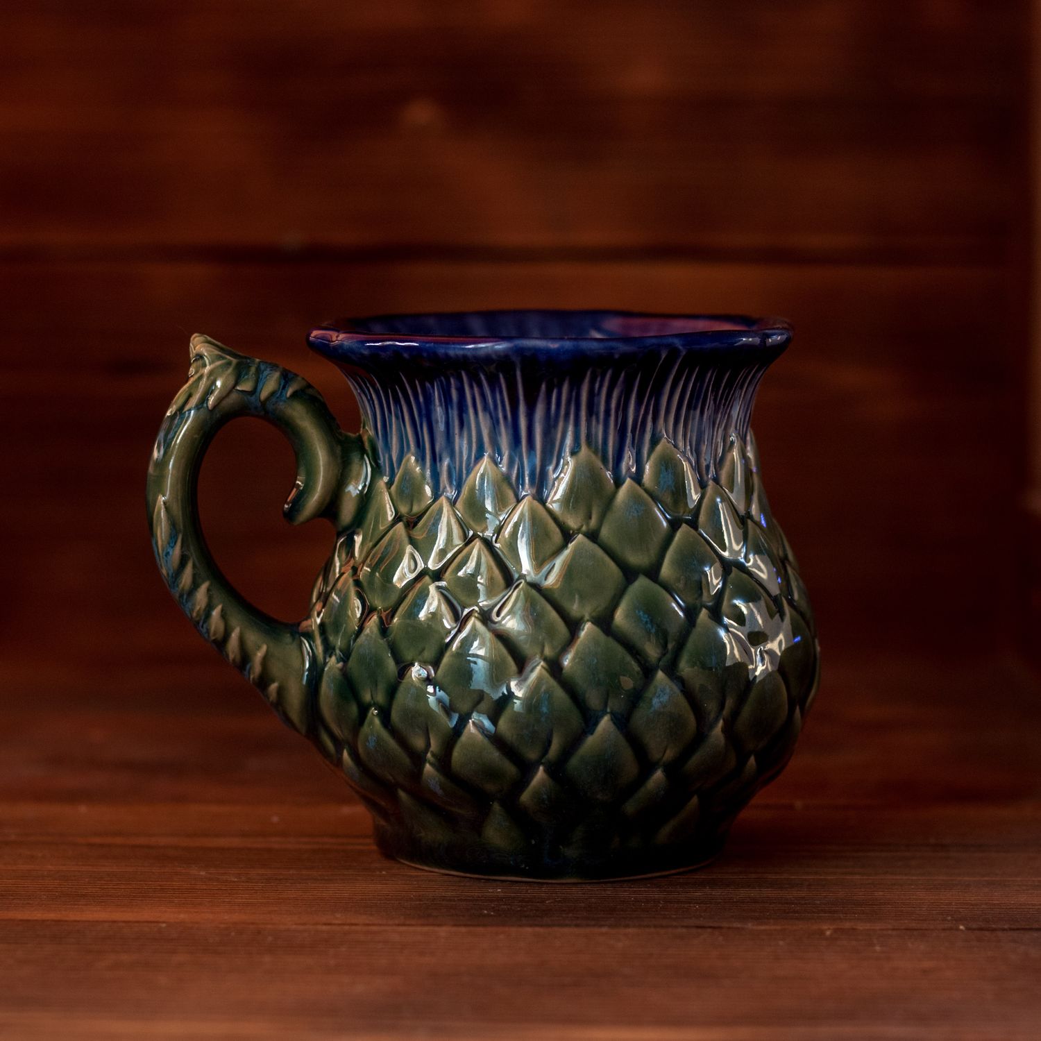 Blue-headed Thistle mug, Handmade pottery