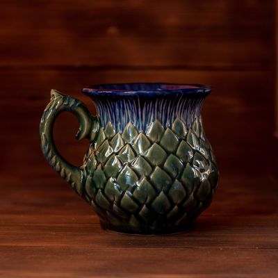 Blue-headed Thistle mug, Handmade pottery