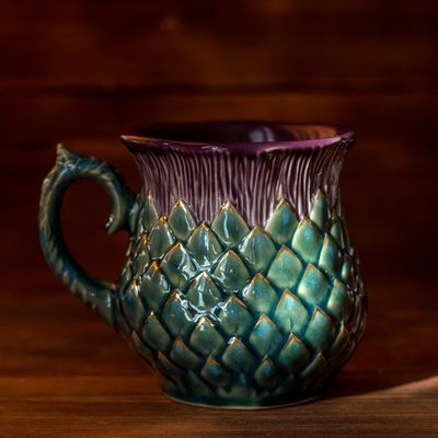 Golden Thistle mug, Handmade pottery
