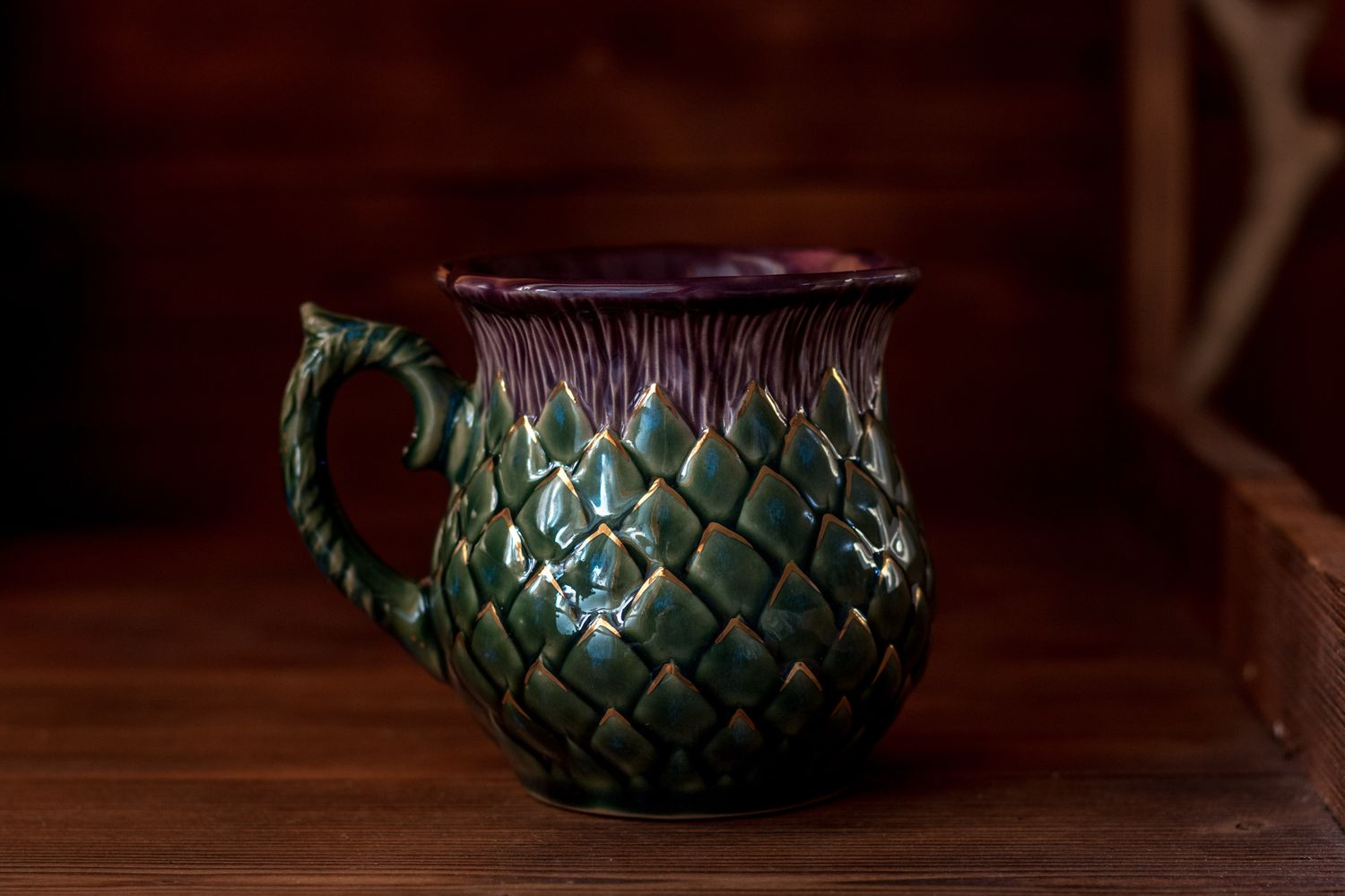 Golden Thistle mug, Handmade pottery