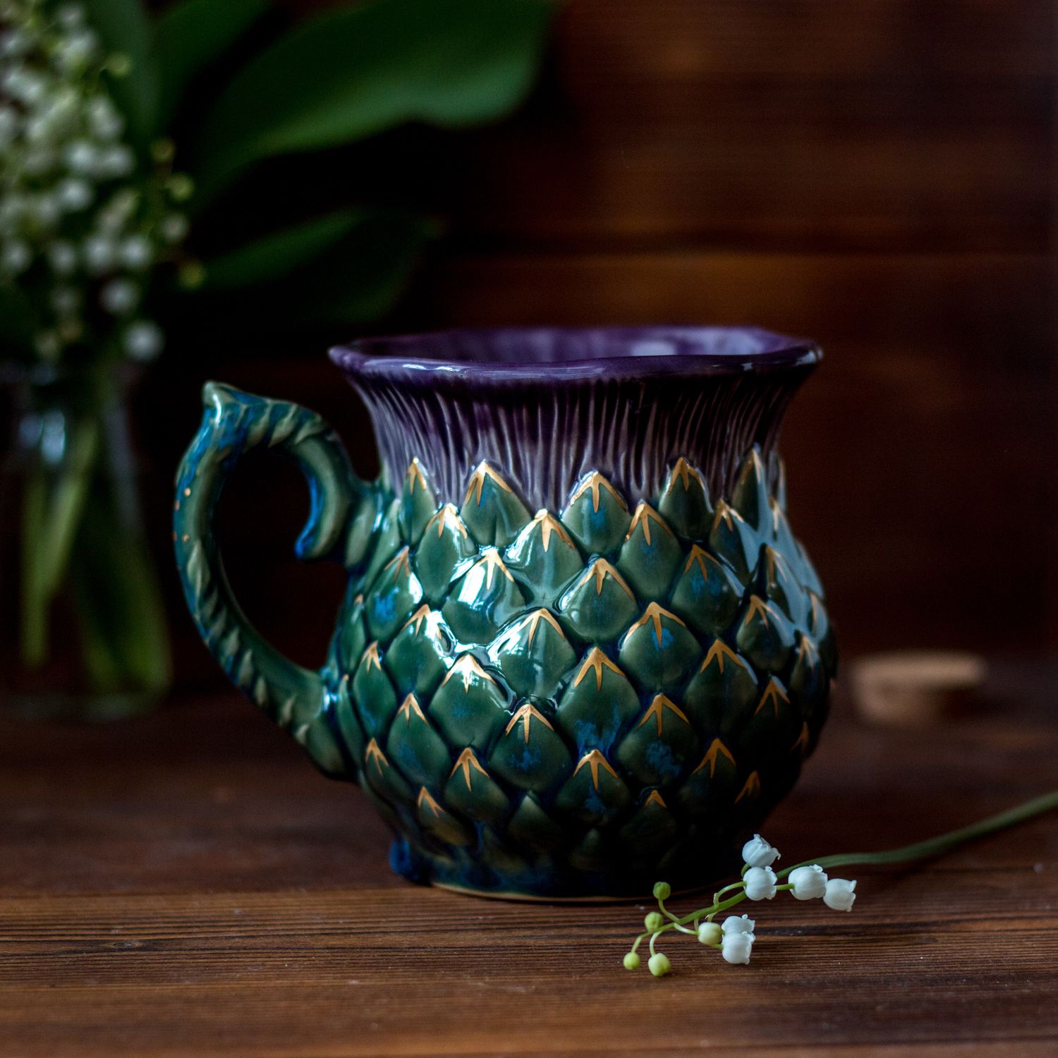 Golden Thistle mug, Handmade pottery