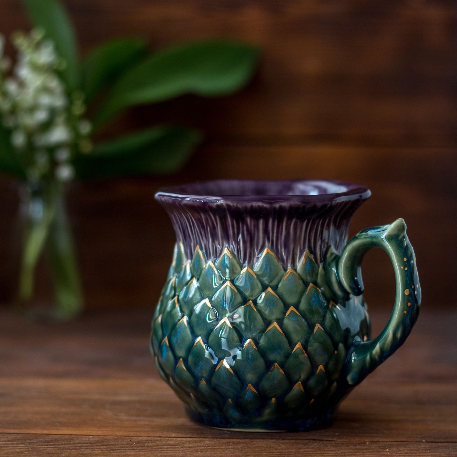 Golden Thistle mug, Handmade pottery