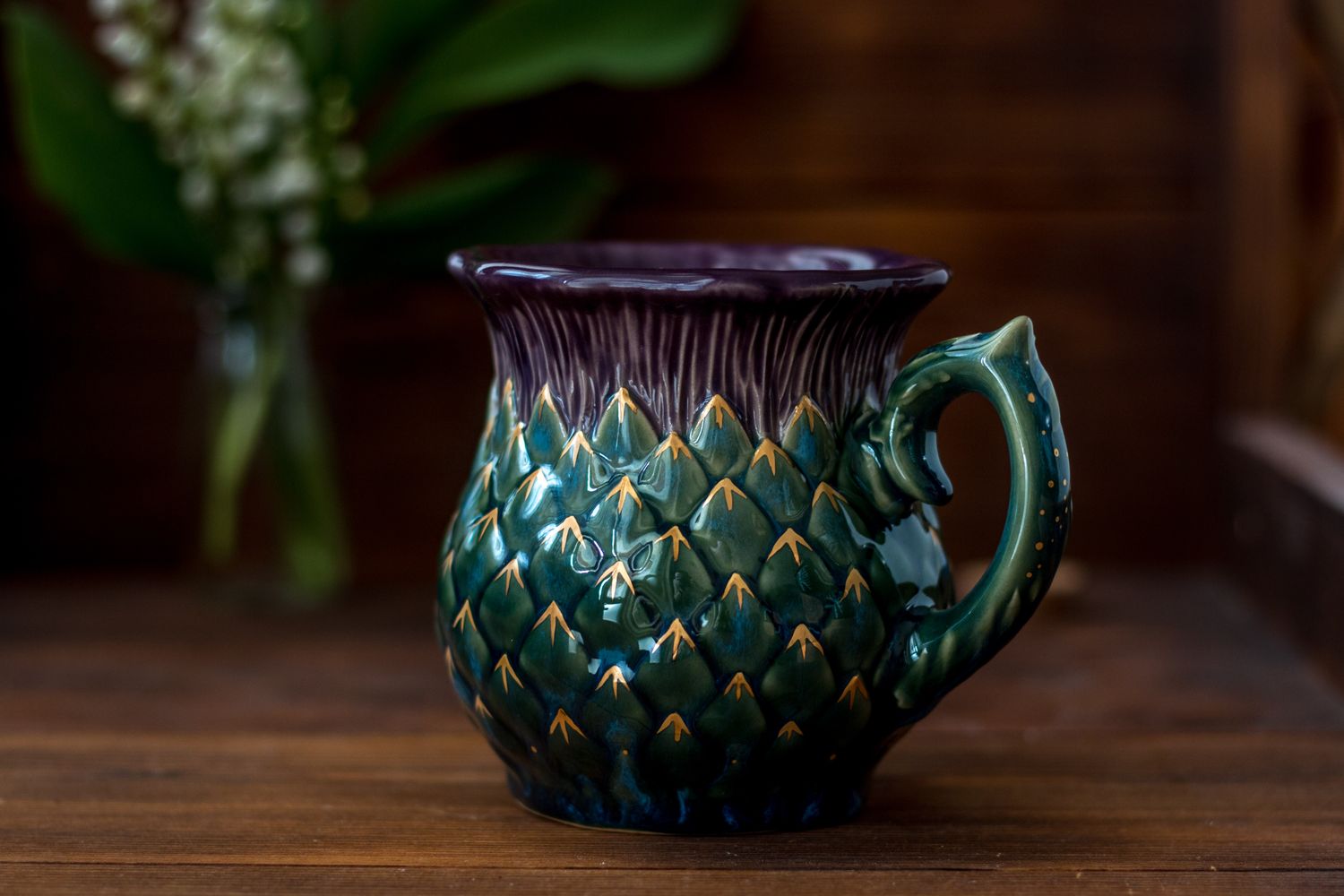 Golden Thistle mug, Handmade pottery