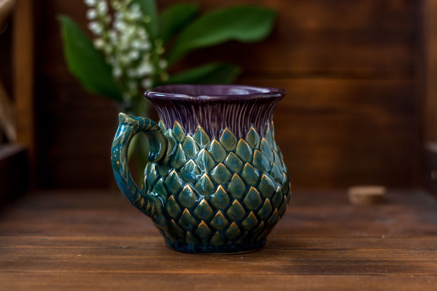 Golden Thistle mug, Handmade pottery