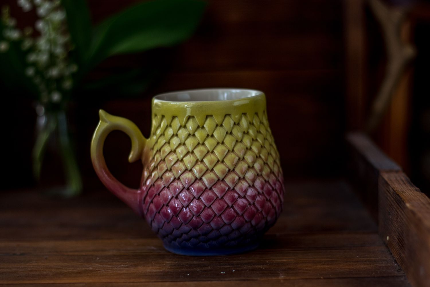Black Dragon, Ceramic Mug, Dragon scale mug, Handmade pottery