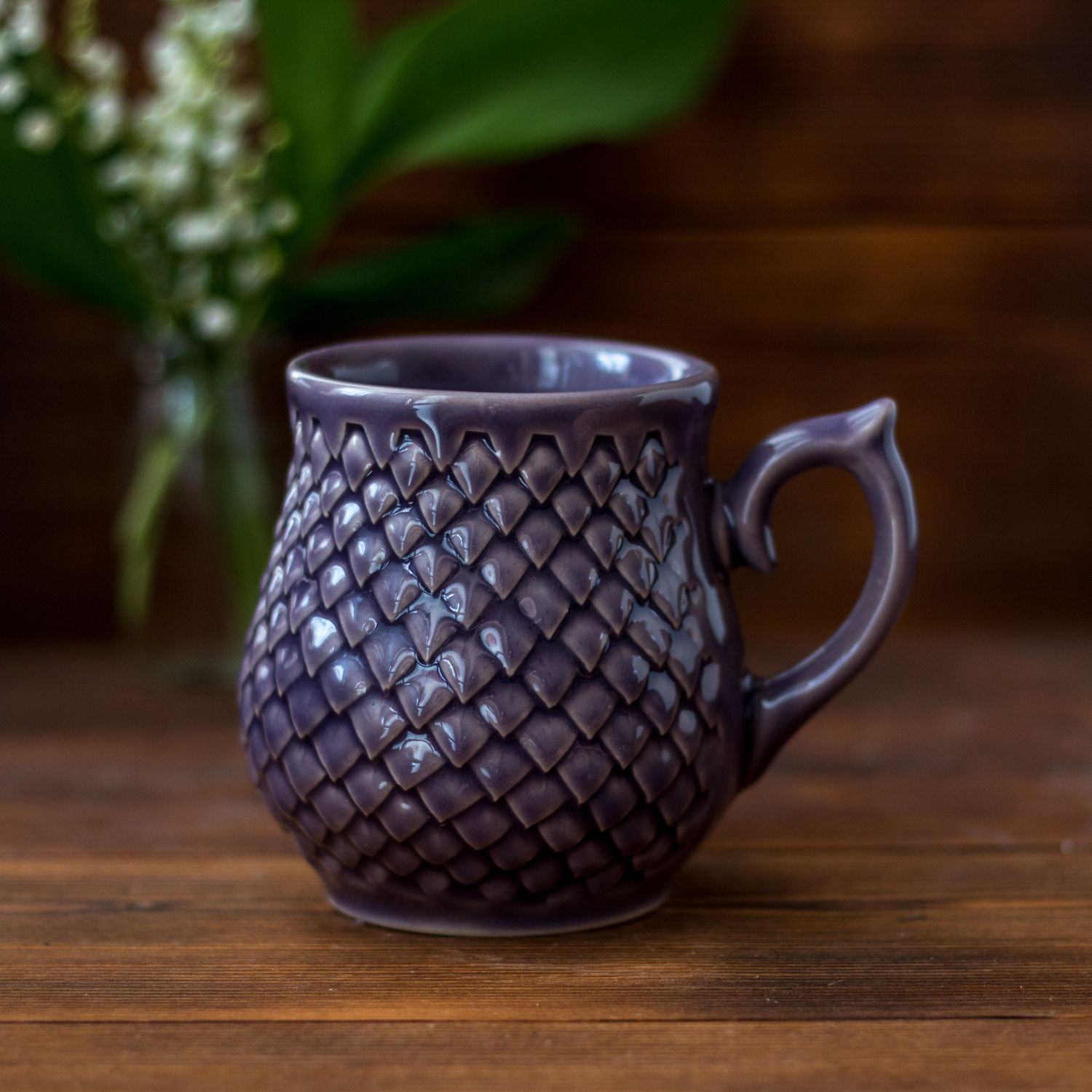 Lavander Dragon, Ceramic Mug, Dragon scale mug, Handmade pottery
