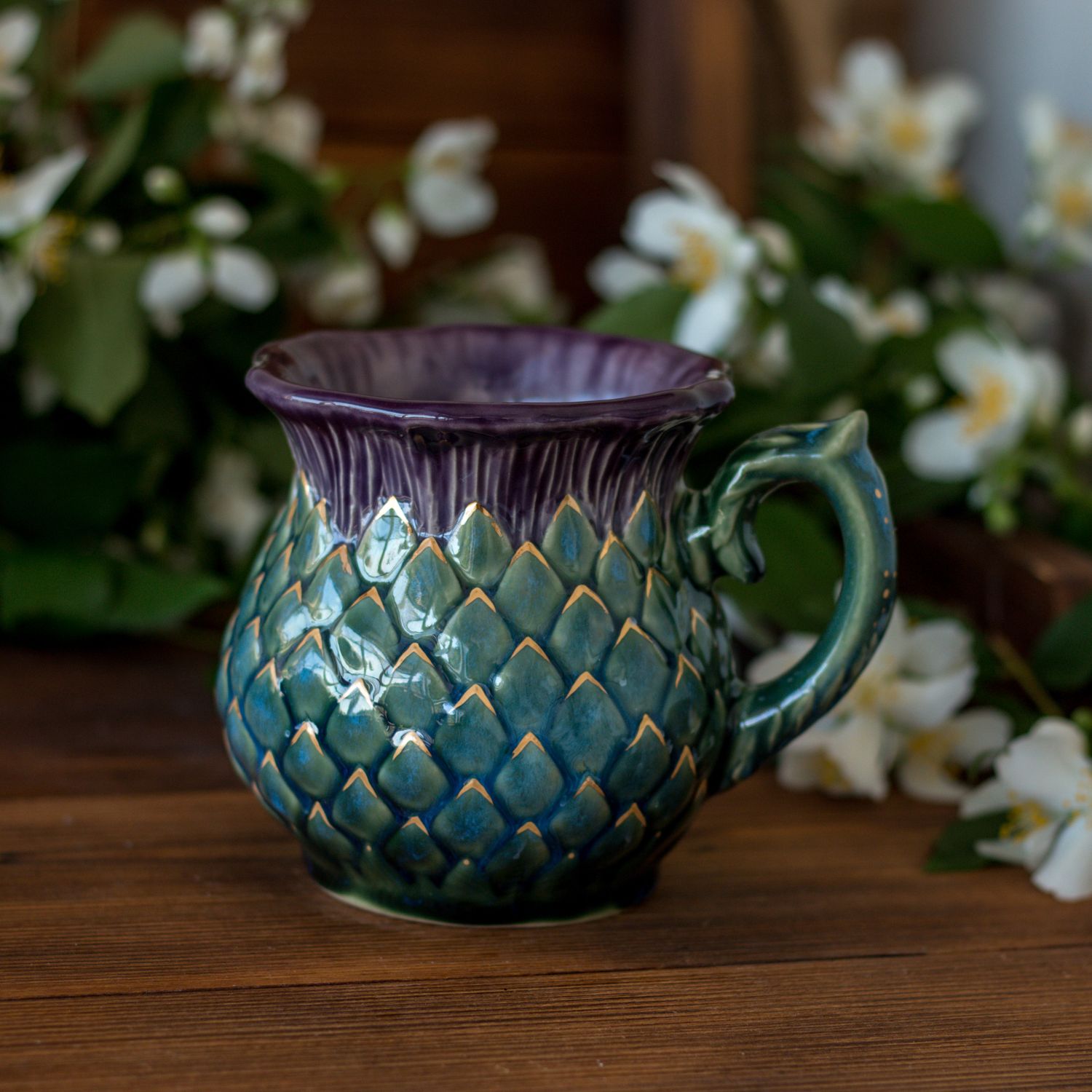 Golden Thistle mug, Handmade pottery