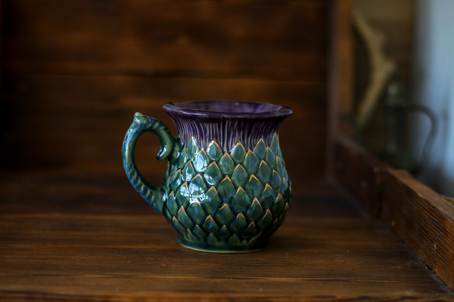 Golden Thistle mug, Handmade pottery