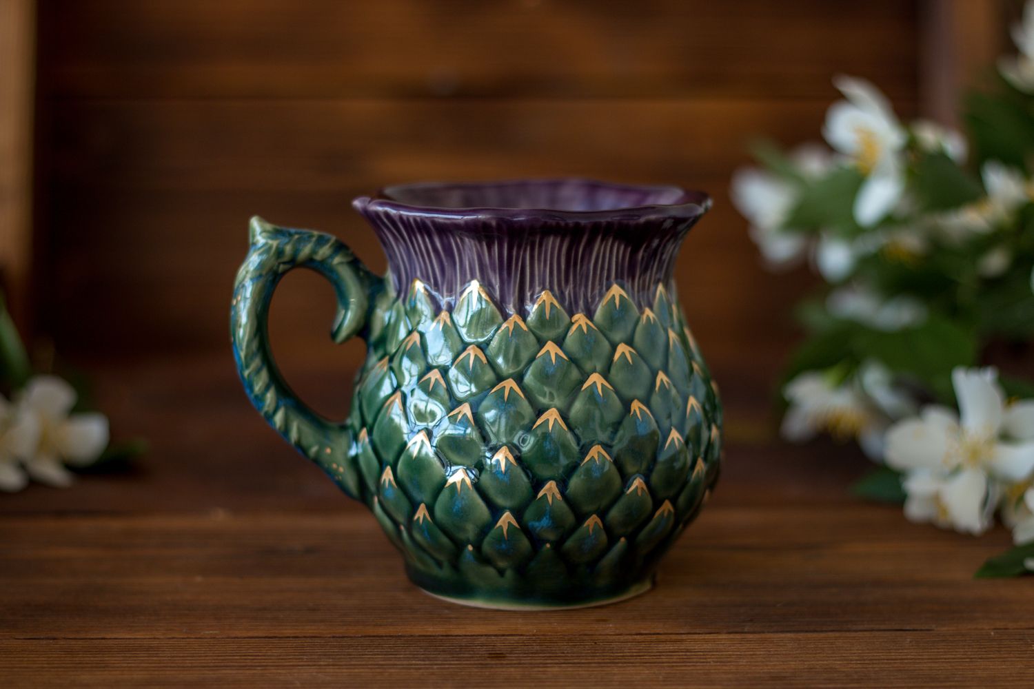 Golden Thistle mug, Handmade pottery