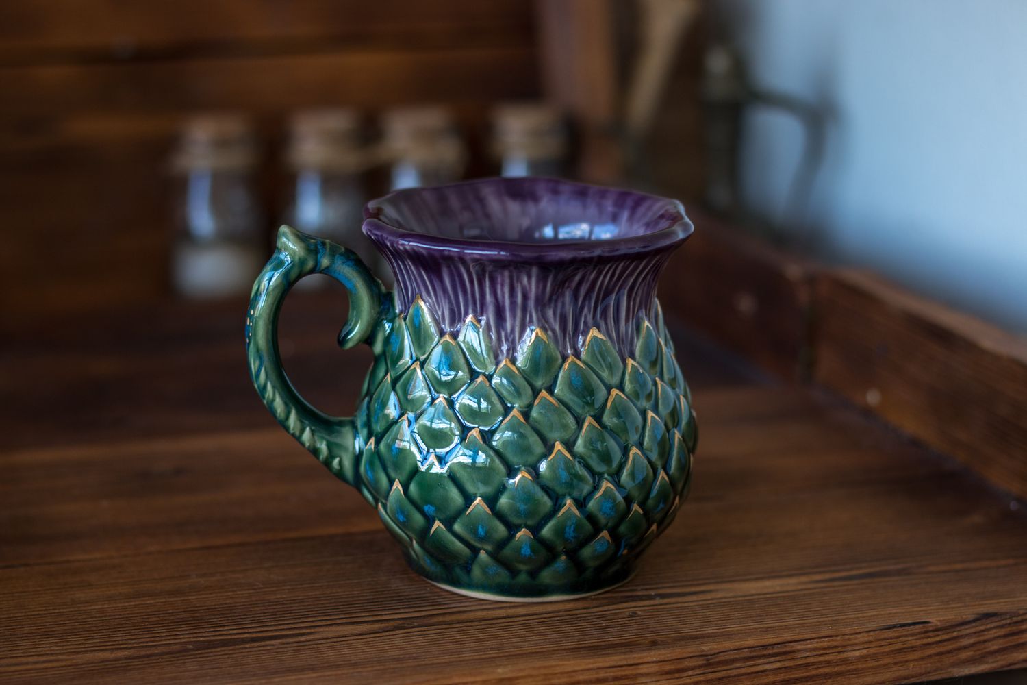 Golden Thistle mug, Handmade pottery