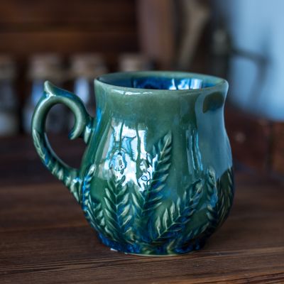 DISCOUNT! Ceramic Mug, Leaf Mug, Handmade pottery