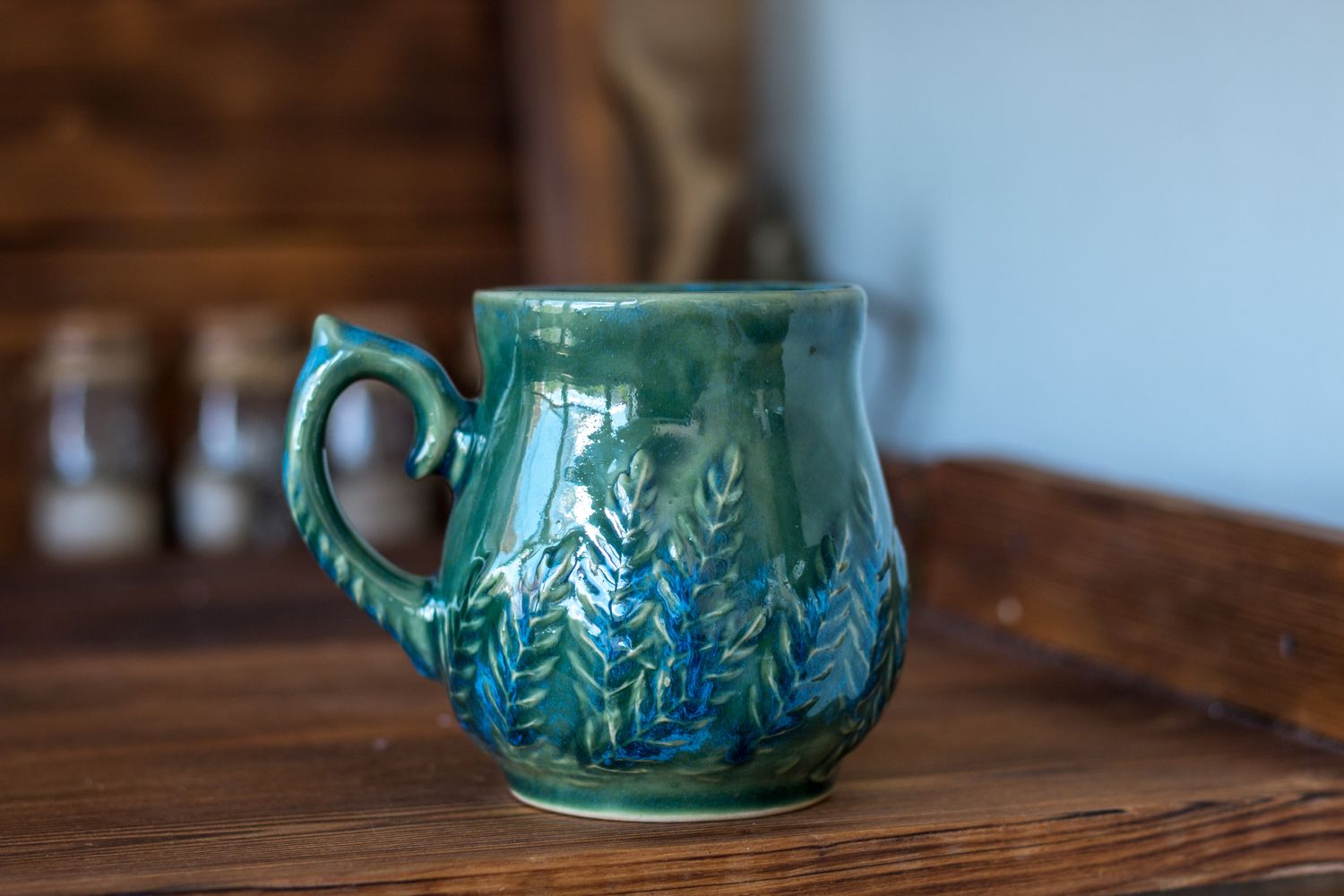 Ceramic Mug, Leaf Mug, Handmade pottery