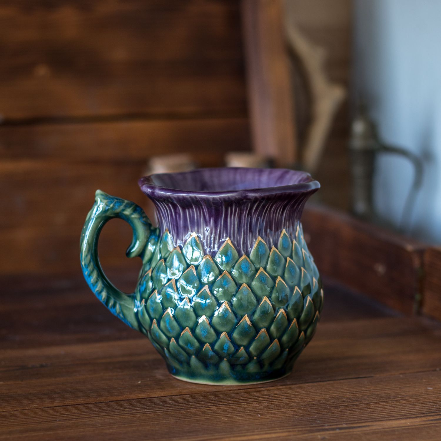 Golden Thistle mug, Handmade pottery