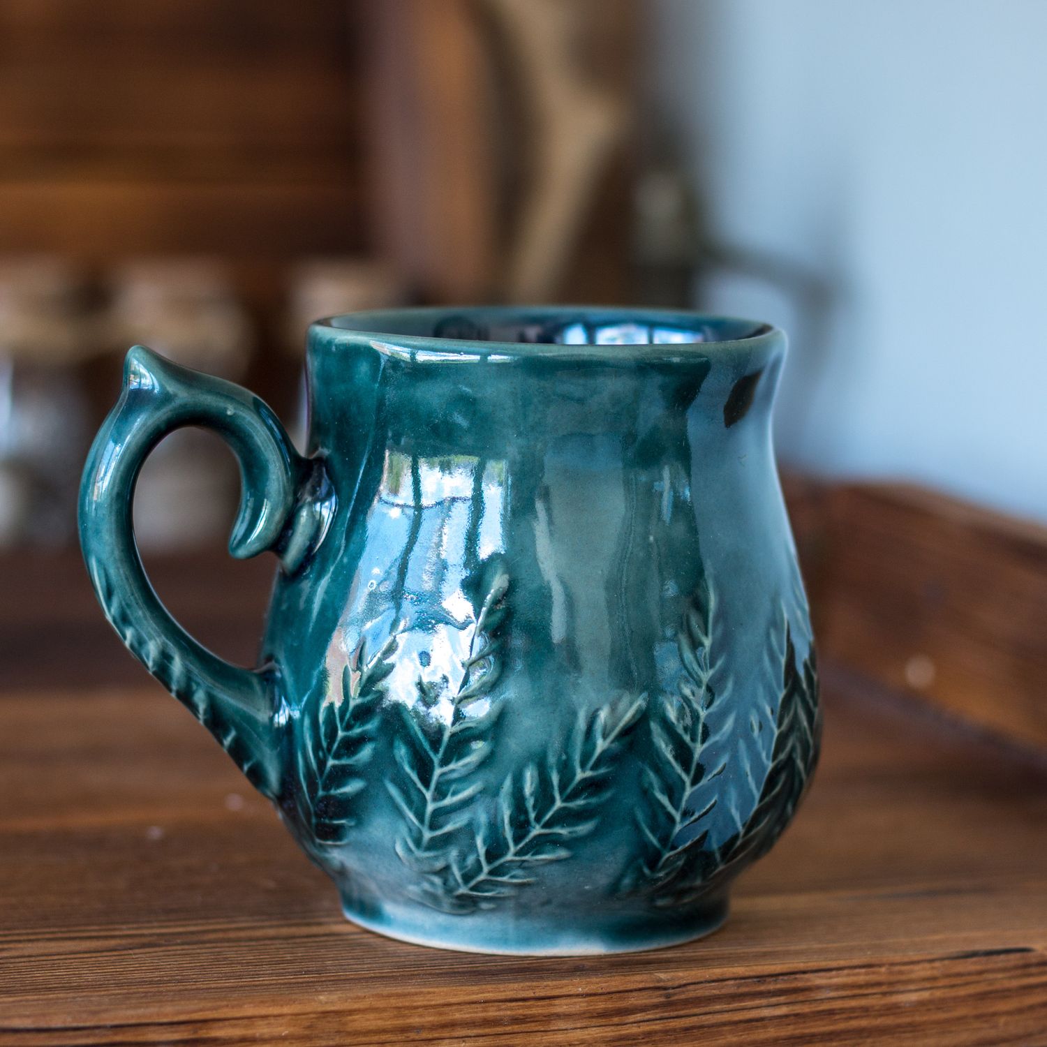 Ceramic Mug, Leaf Mug, Handmade pottery