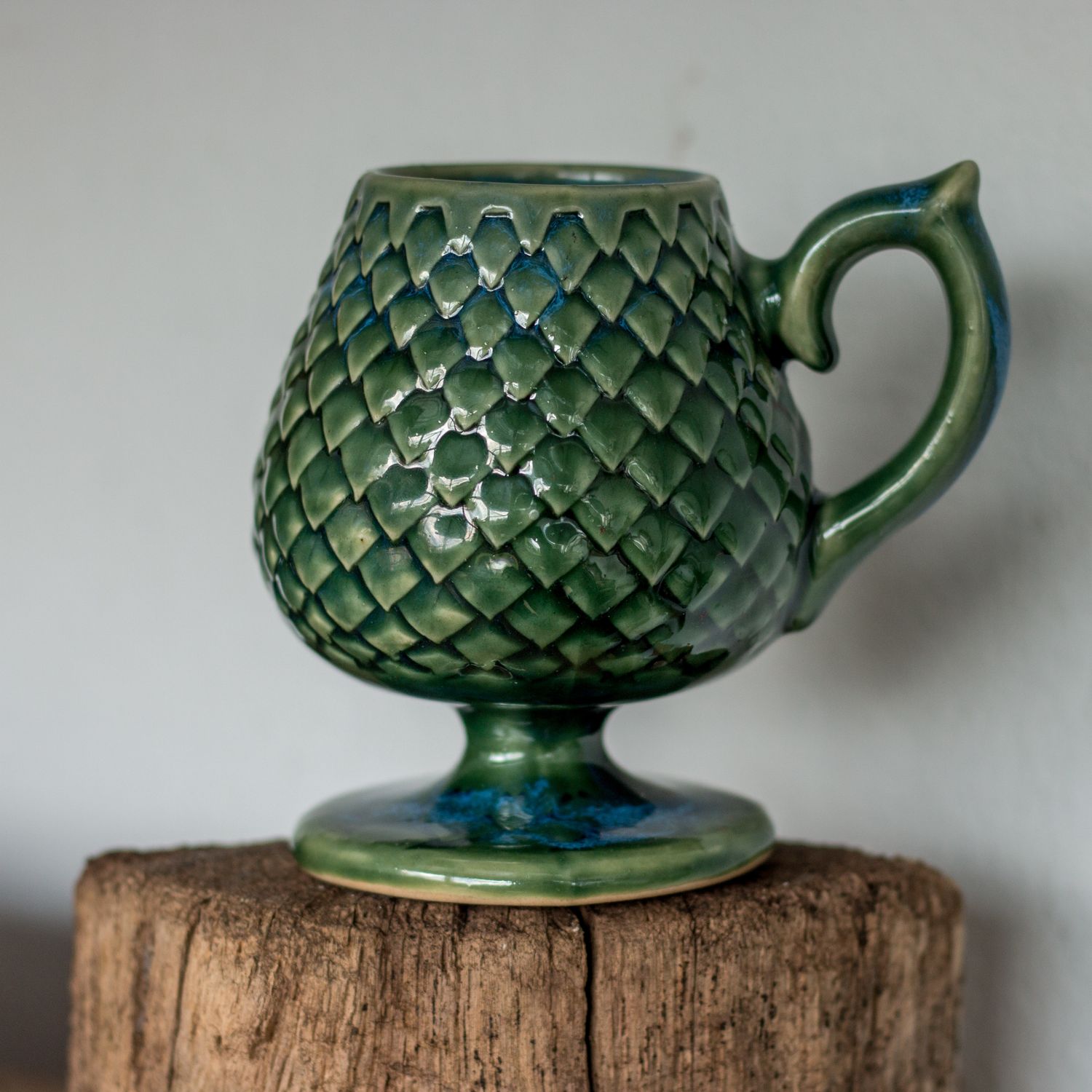 Green Dragon, Ceramic Mug, Dragon scale mug, Handmade pottery