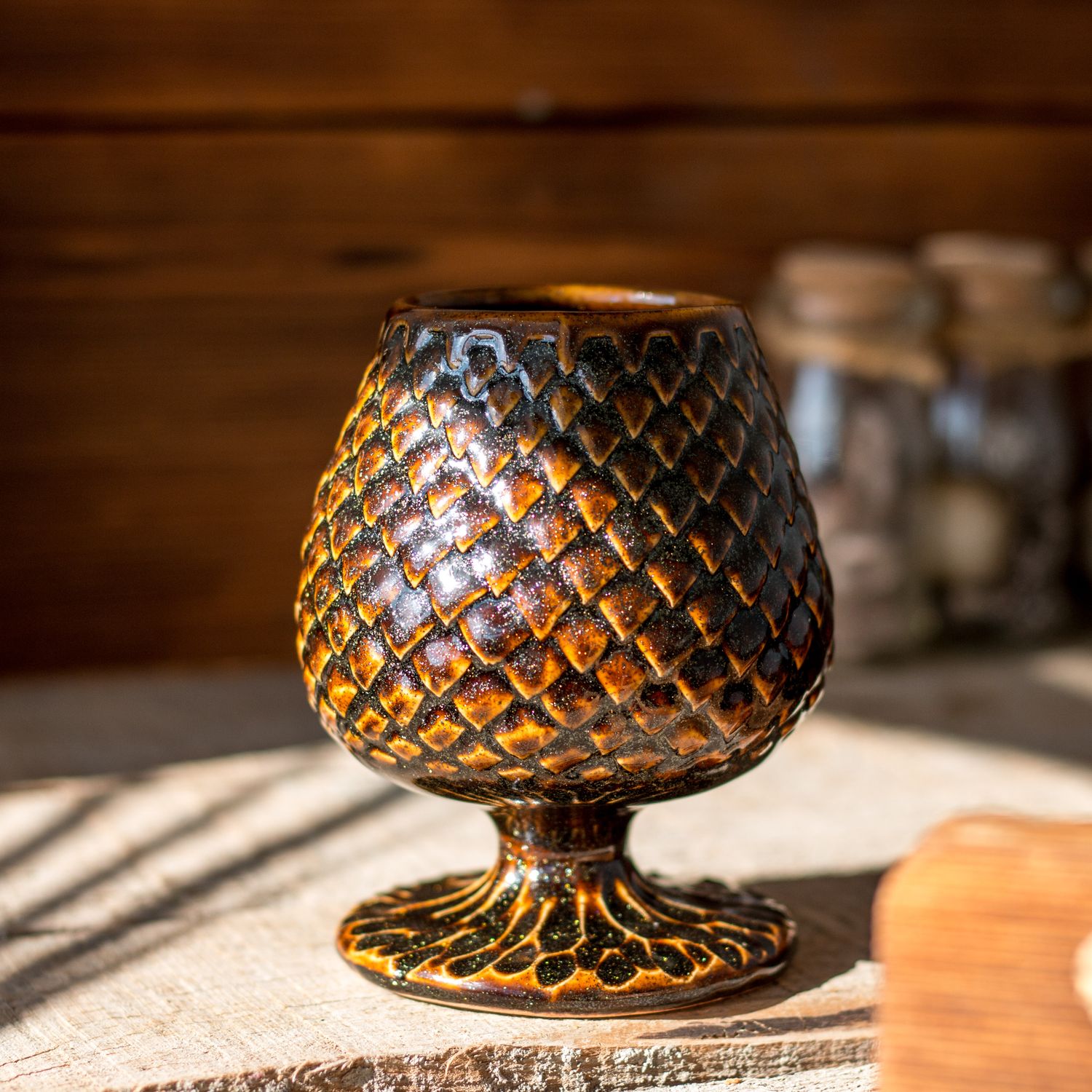 Wooden&amp;Sparkling Dragon, Ceramic Mug, Dragon scale mug, Handmade pottery