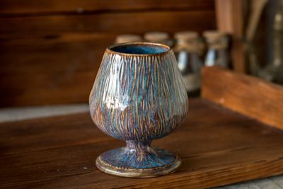 Carved Rainbow Goblet, Handmade pottery