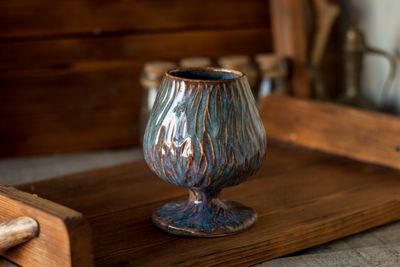 Carved Rainbow Goblet, Handmade pottery