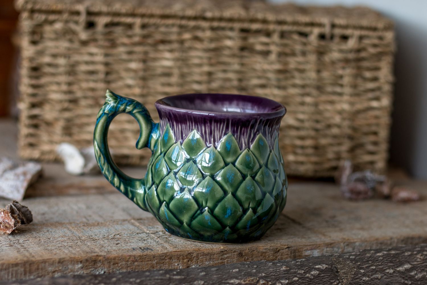 Baby Thistle mug, Handmade pottery