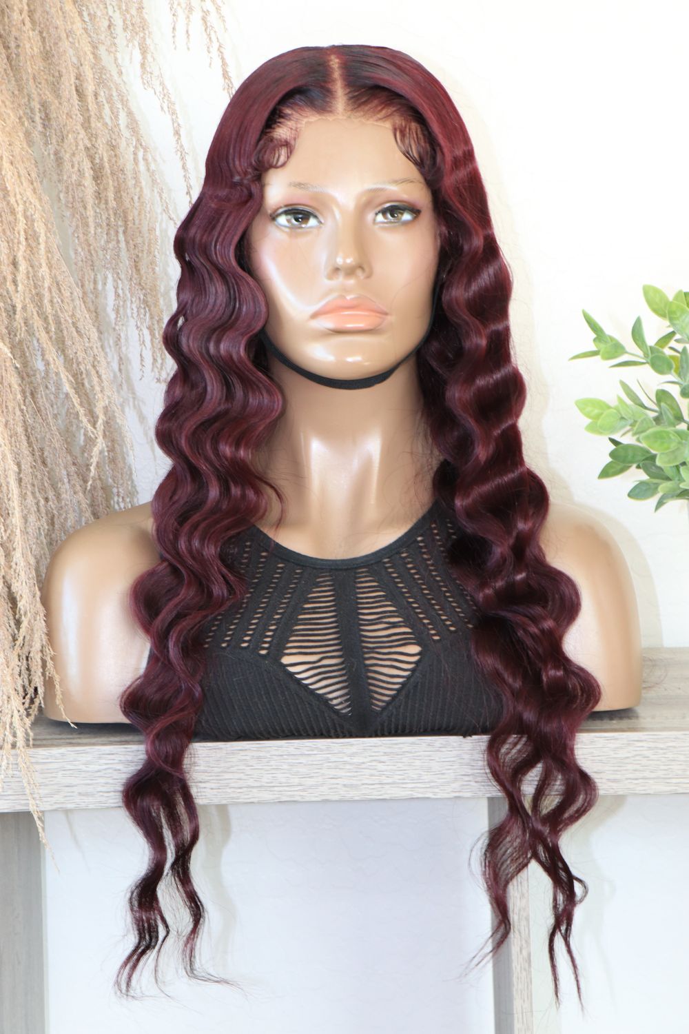 UNICE 24&quot; Bodywave Crimped Black Cherry Colored Pre-Everything 7x5&quot; Lace Wig