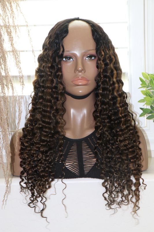 UNICE Jerry Curly V-Part Wig 24&quot; 1B/30 Balayage Highlight