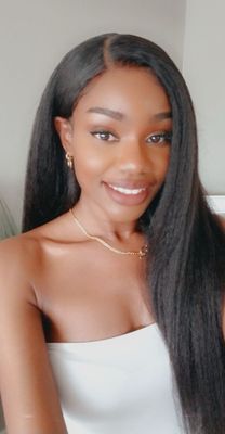CURLY ME 26&quot; Kinky Straight 13x4&quot; HD Lace Pre-Plucked, Bleached Knots Wig