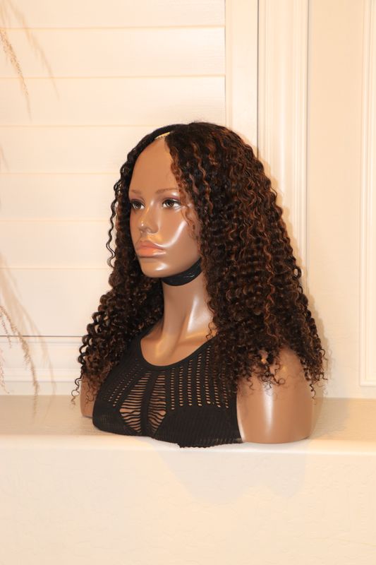 QVR HAIR 18" AFRO KINKY CURLY STREAK HIGHLIGHT V-PART WIG