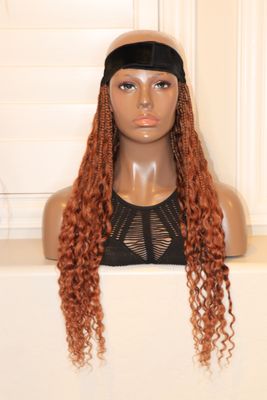 Lock Braids 18&quot; 100% Human Hair Knotless Boho Braided Headband Braidband Wig Auburn Color 30