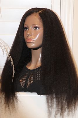 RPGHair 20" Italian Yaki/Kinky Straight 13x6" invisible Swiss HD lace 150% Density Lace Wig