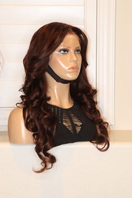 UNICE 24" Loose Wave Auburn Light Brown Layered Curtain Bang 13x4" HD Bye Bye Knots Lace Wig