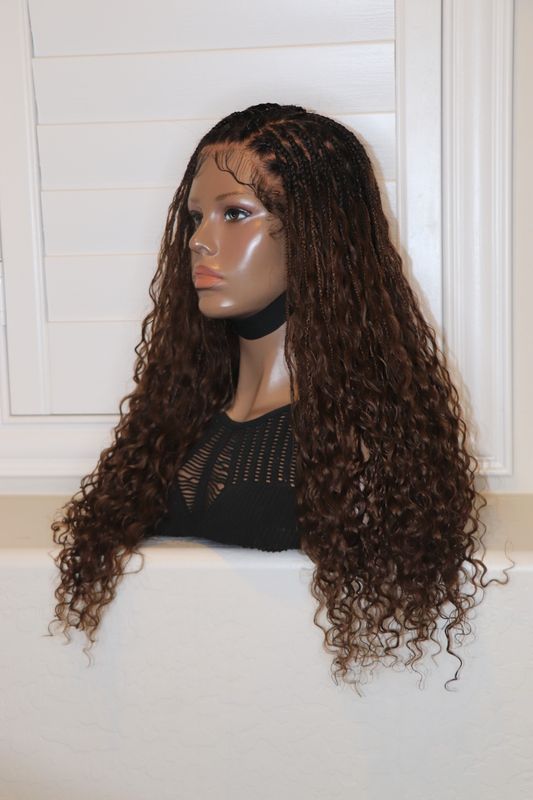YWIGS 22" Bohemian Curly Miracle Braided Full Lace Wig Color T1b/4