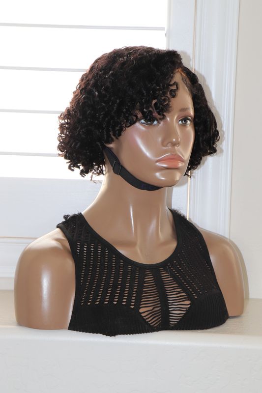LUVME 8" Short Curly Minimalistic HD Lace Curved Side Part Wig