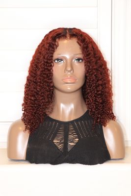 UNICE 16" Auburn Reddish Brown Kinky Curly 7x5" Lace Wig Bye-Bye Knots, Pre-Plucked, Pre-Everything