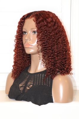 UNICE 16" Auburn Reddish Brown Kinky Curly 7x5" Lace Wig Bye-Bye Knots, Pre-Plucked, Pre-Everything