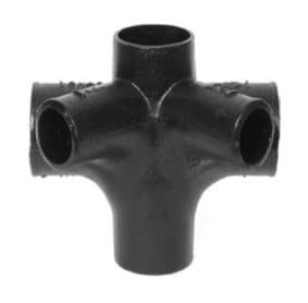 4 IN X 2 IN CAST IRON NO HUB SANITARY CROSS W/ 2 IN 45 DEGREE ELBOW OPENINGS