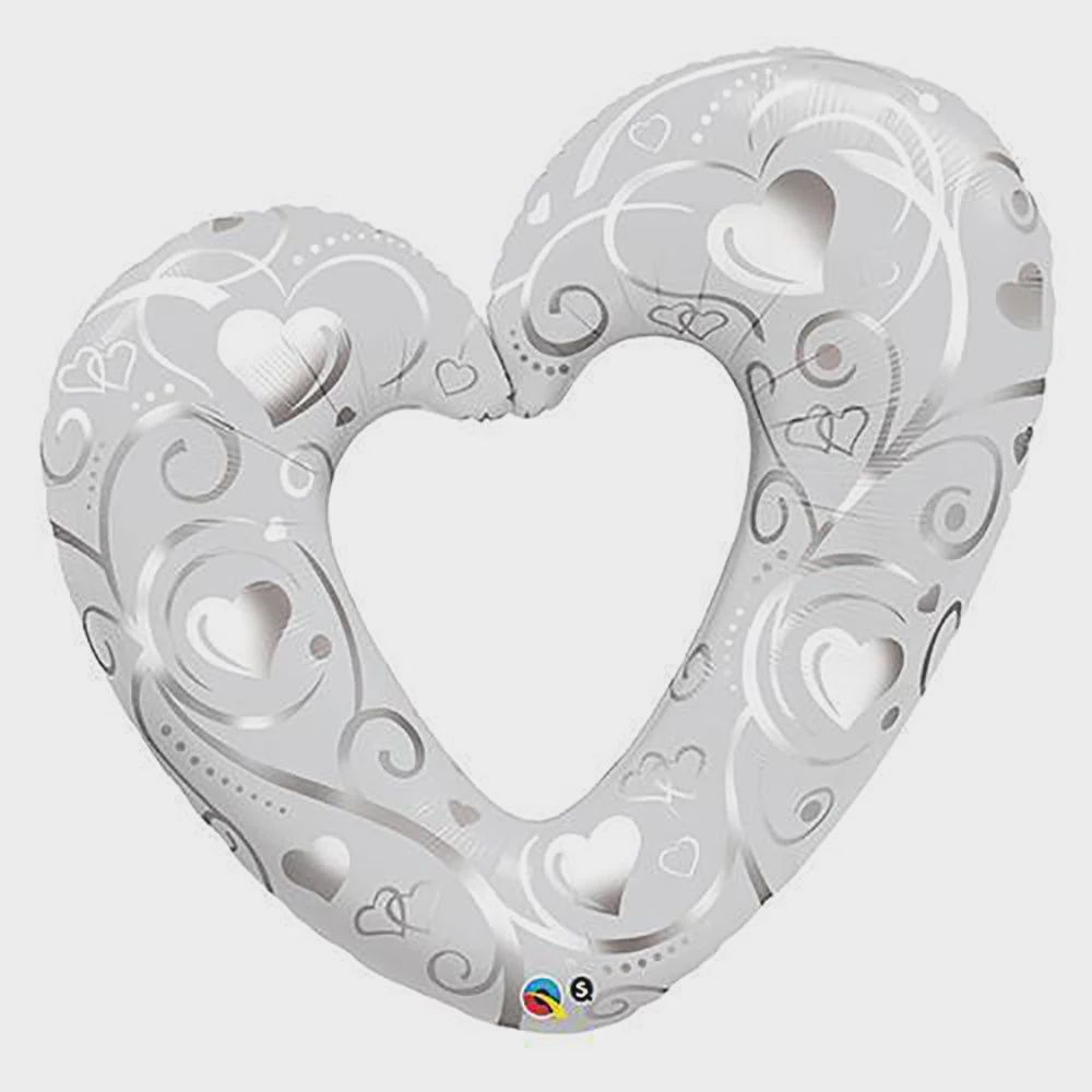MINI WHITE/SILVER OPEN HEART MYLAR