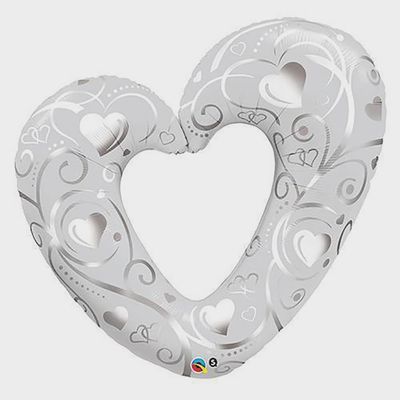 MINI WHITE/SILVER OPEN HEART MYLAR