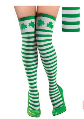 GREEN/WHITE STRIPED THIGH HIGHS